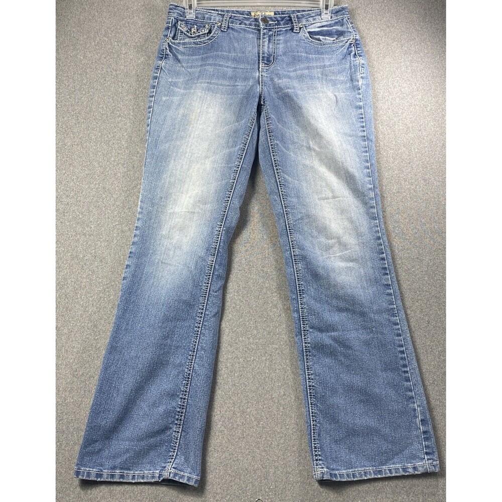 Earl Jeans Embroidered Bootcut 10 Women's Regular Mid Rise Stretch Zip Blue